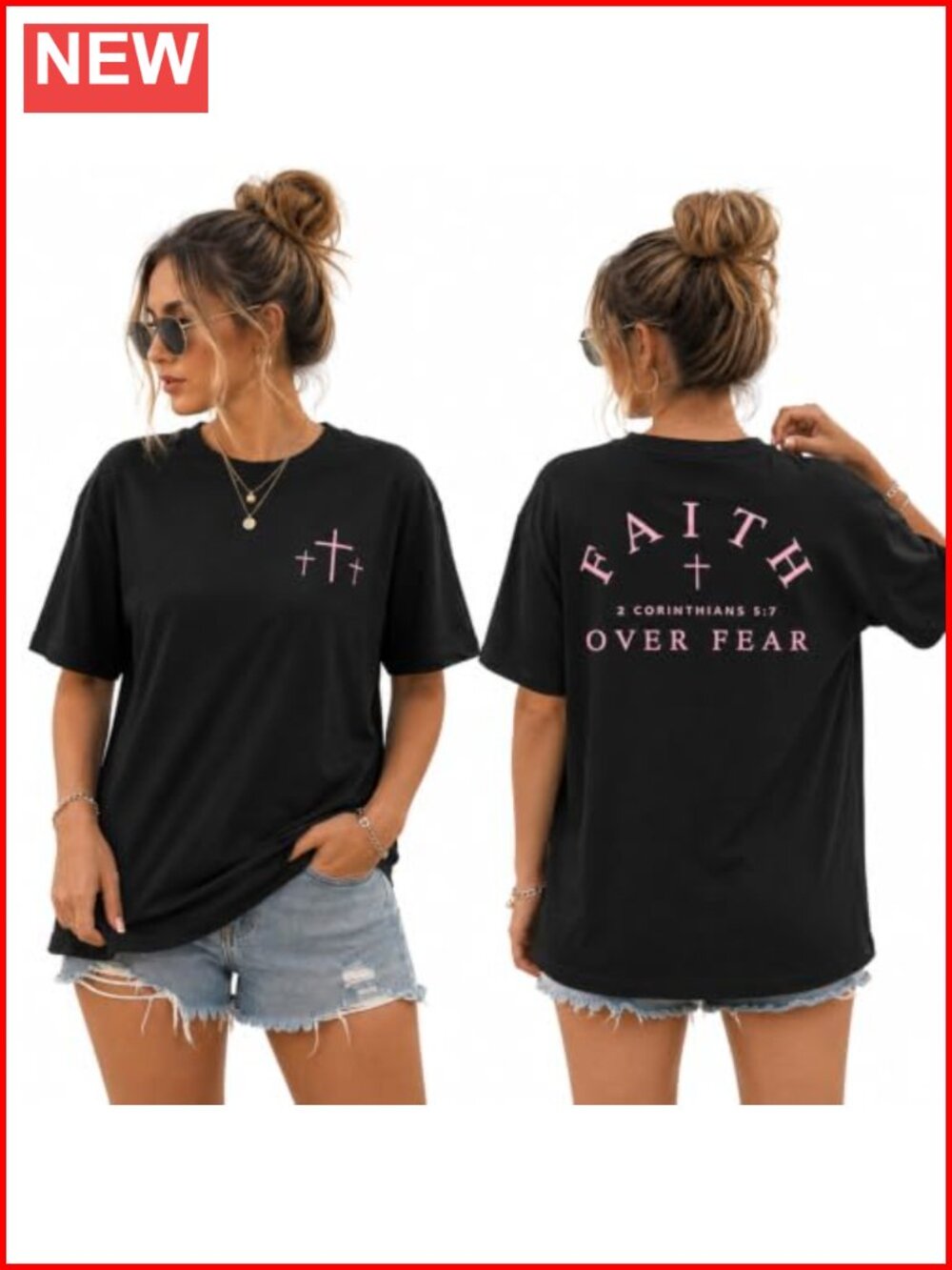 Women's Faith Over Fear Cotton Graphic Tee Oversized Christian Shirt